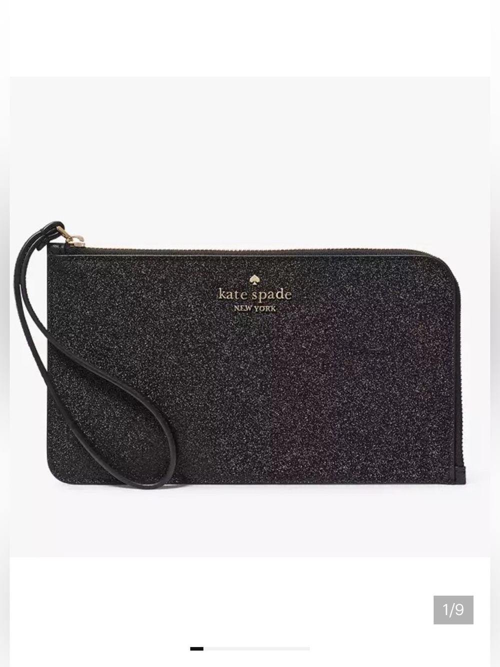Kate Spade Lucy Black Glitter L Zip Wristlet new without tags